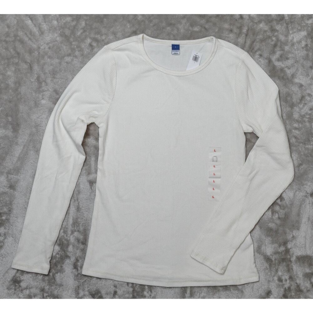 Old Navy Ivory Fitted Brushed Cotton Blend Long Sleeve Top Womens Size L